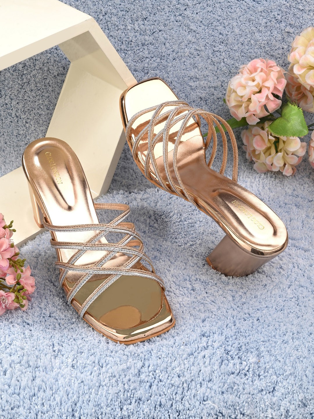 

CLOG LONDON Criss-Straps Block Heels, Copper