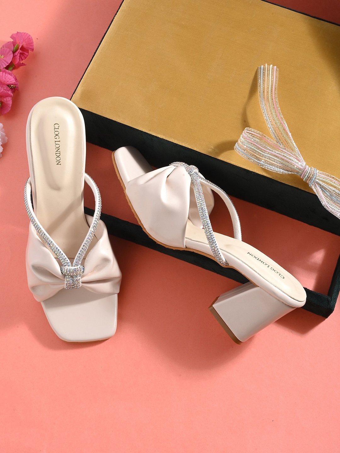 

CLOG LONDON Embellished Block Heels, Off white