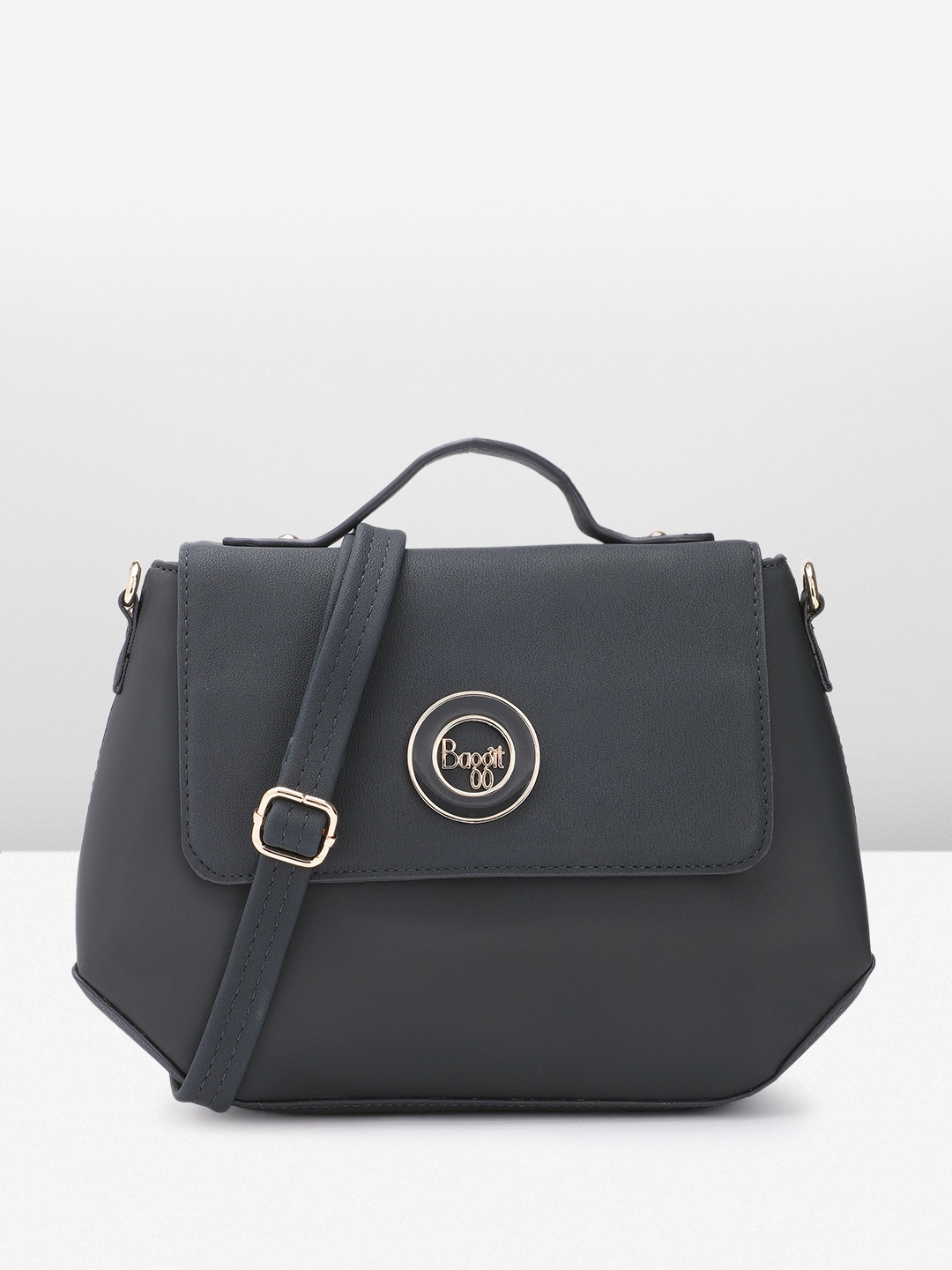 

Baggit Solid Structured Satchel, Navy blue