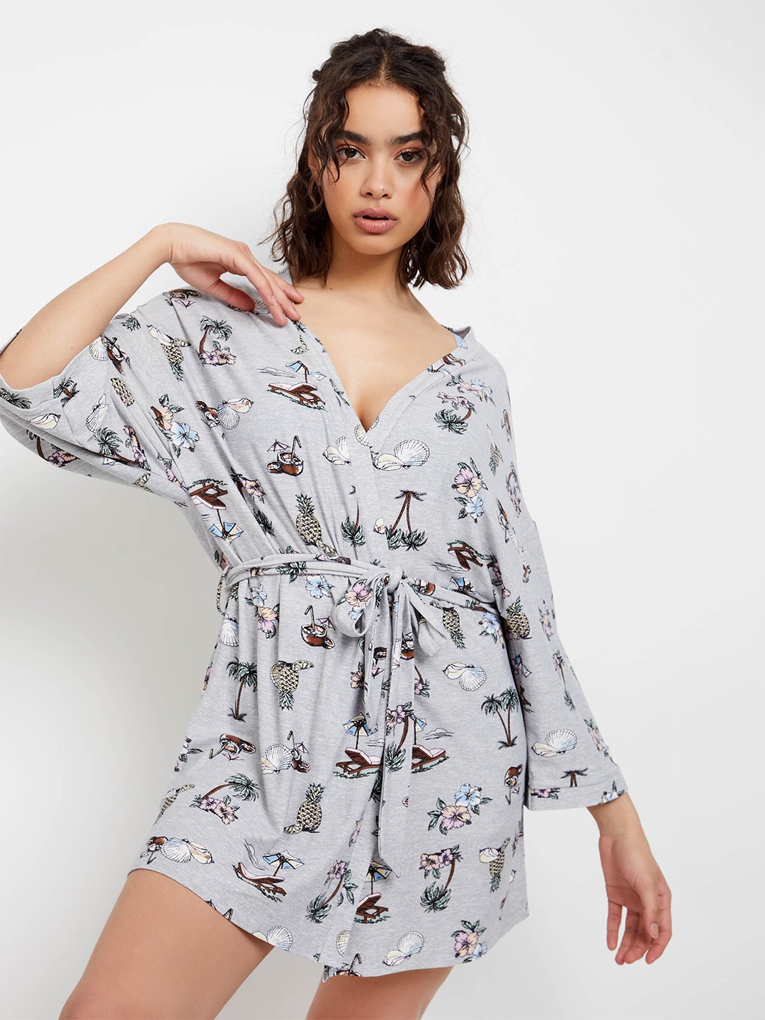 

Ardene Conversational Printed Wrap Nightdress, Grey