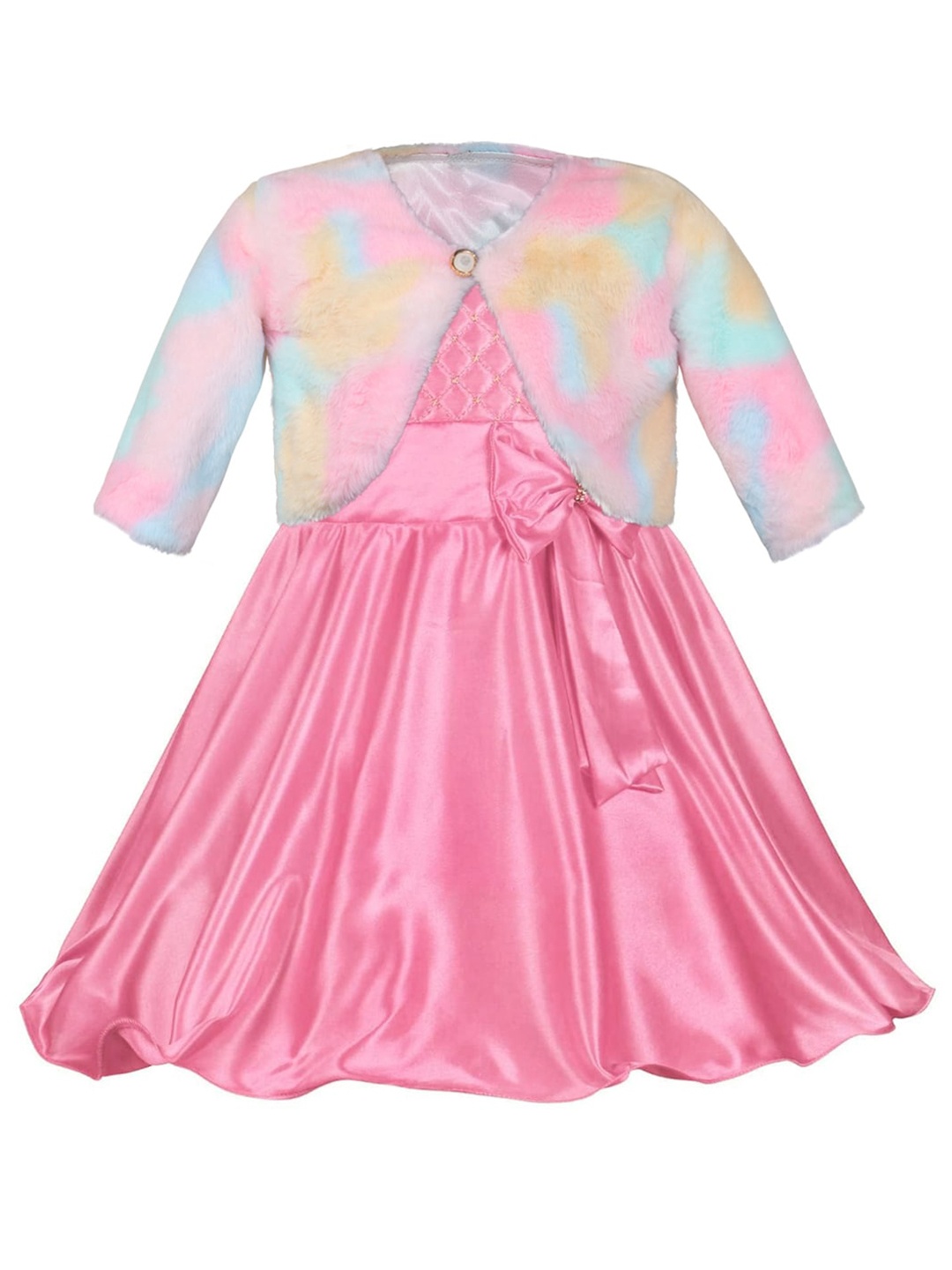 

Wish Karo Girls Satin Fit & Flare Dress With Jacket, Pink