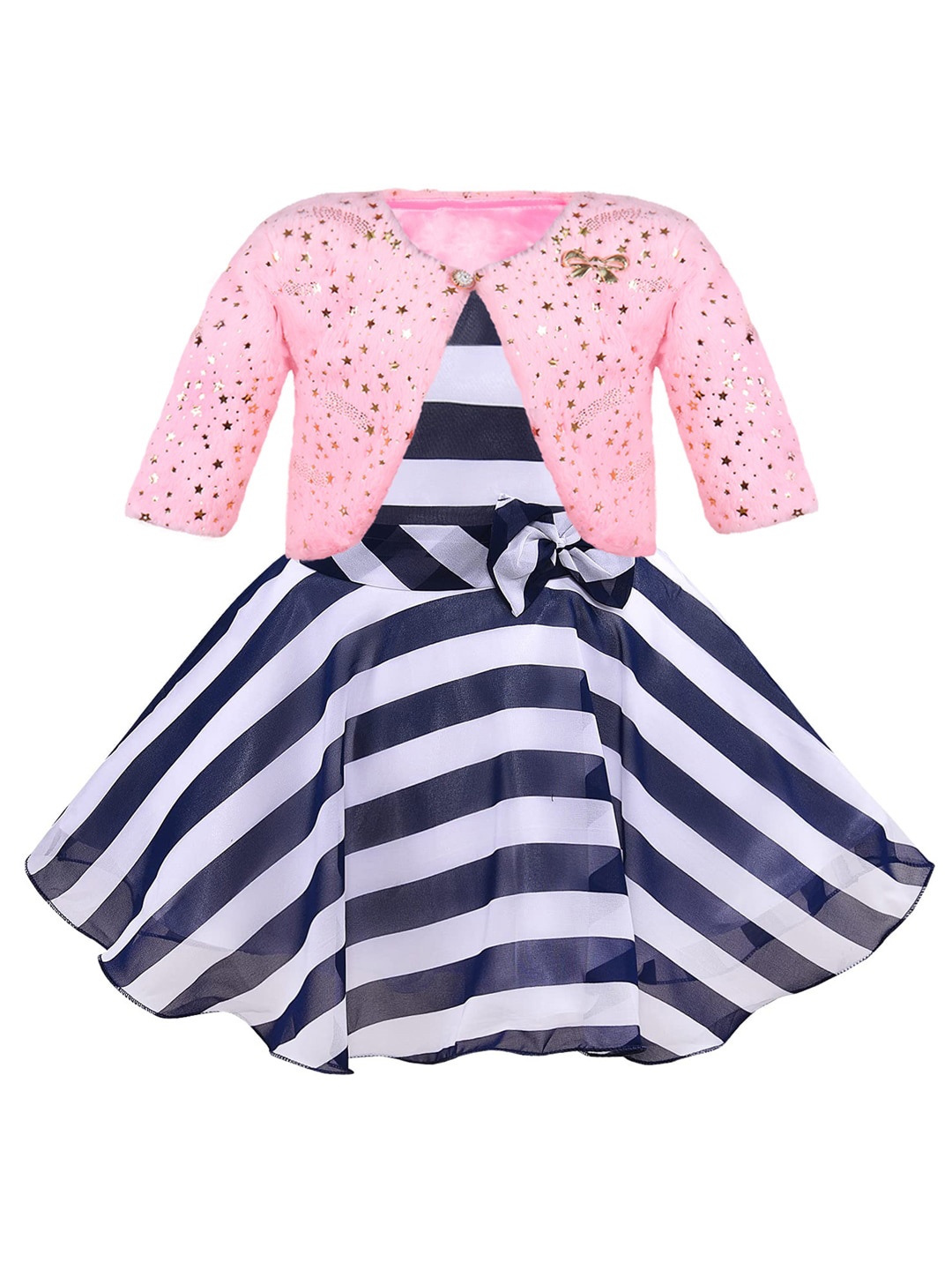 

Wish Karo Blue Striped Georgette Fit & Flare Dress