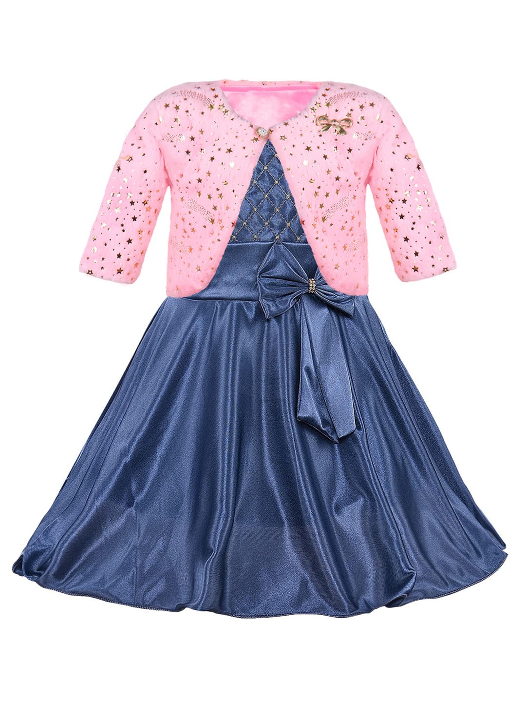 

Wish Karo Girls Embellished Satin Silk Fit & Flare Dress With Jacket, Blue