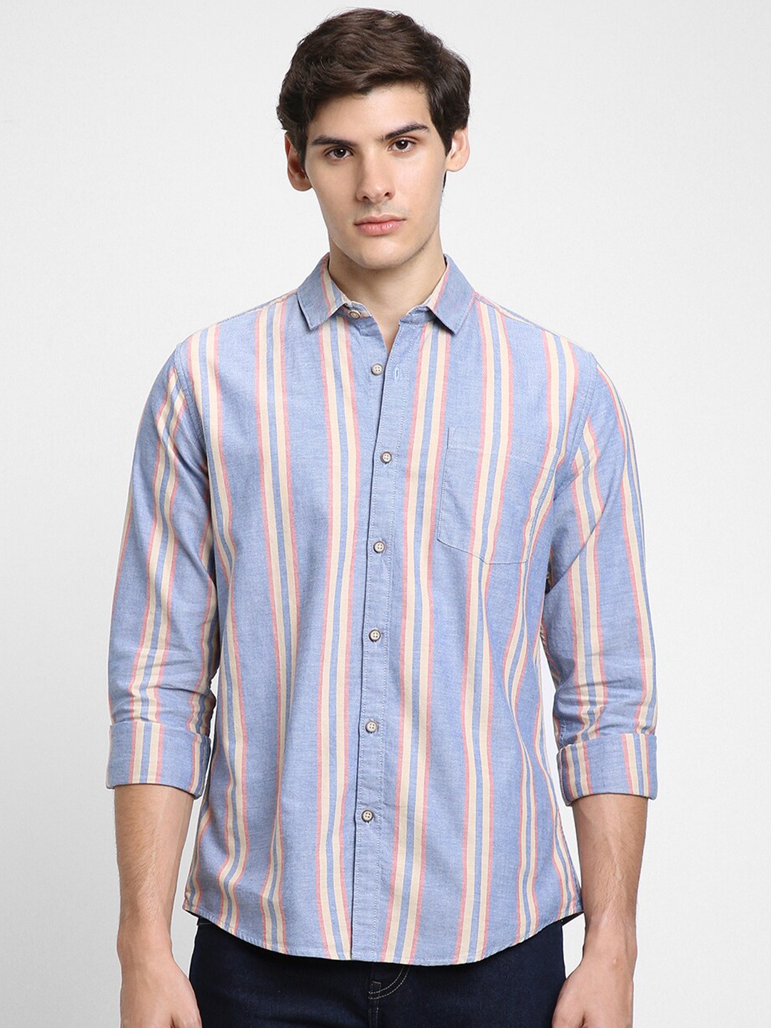 

Dennis Lingo Slim Fit Vertical Striped Cotton Casual Shirt, Blue