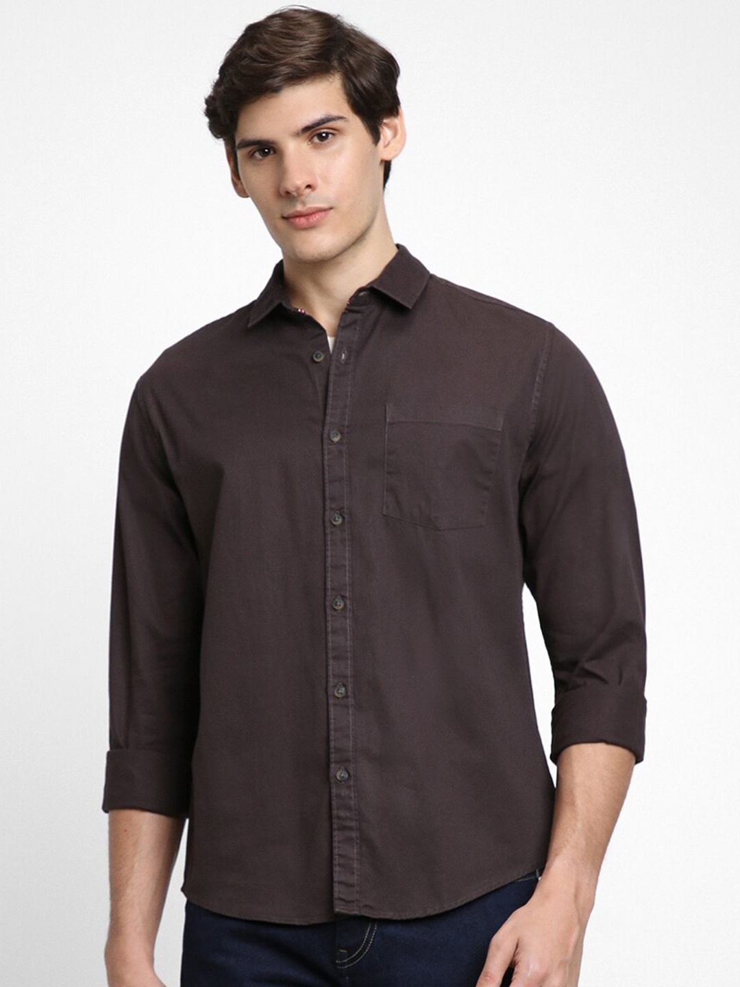 

Dennis Lingo Men Regular Fit Cotton Twill Casual Shirt, Charcoal