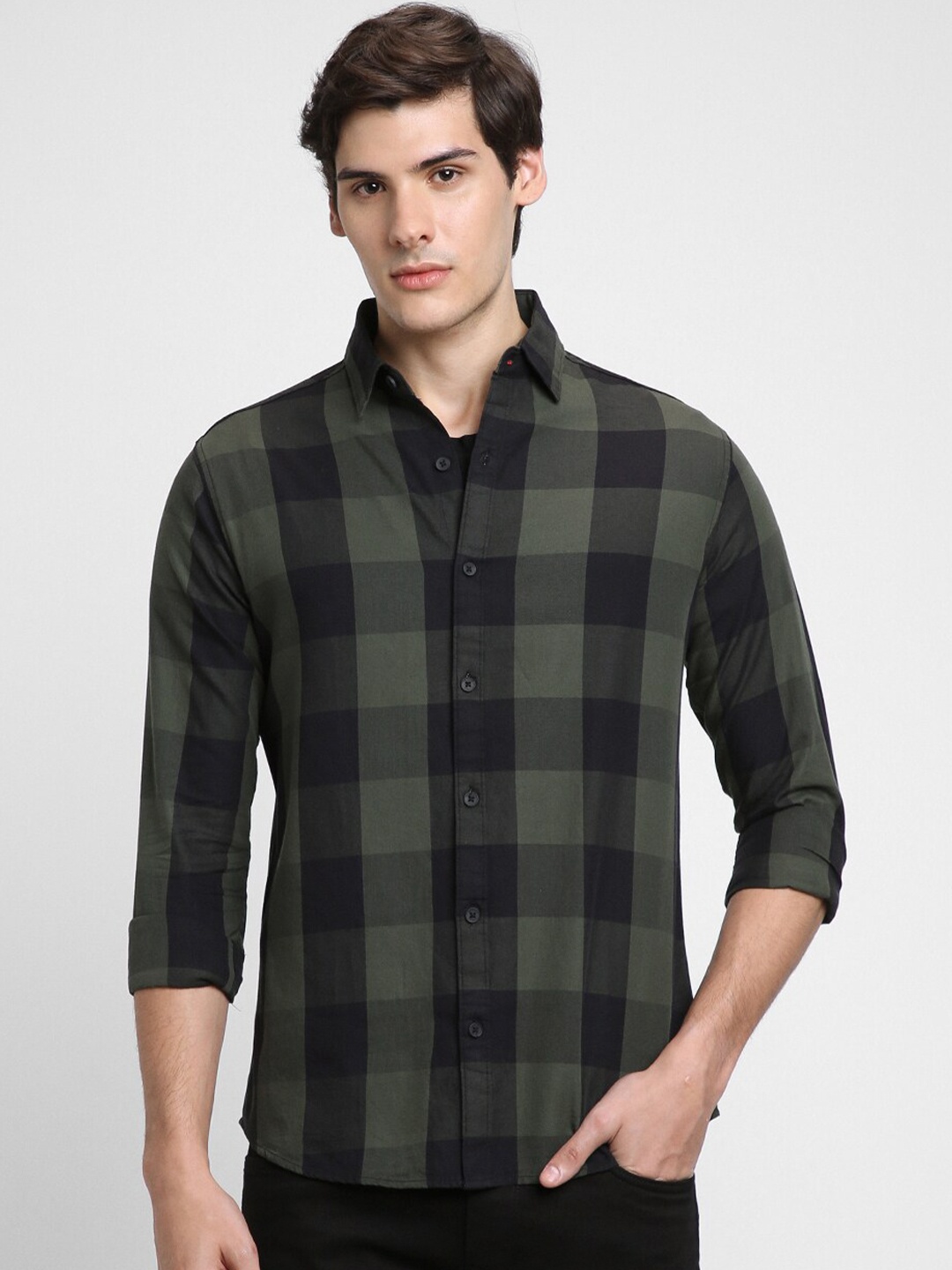 

Dennis Lingo Gingham Checked Cotton Casual Shirt, Green