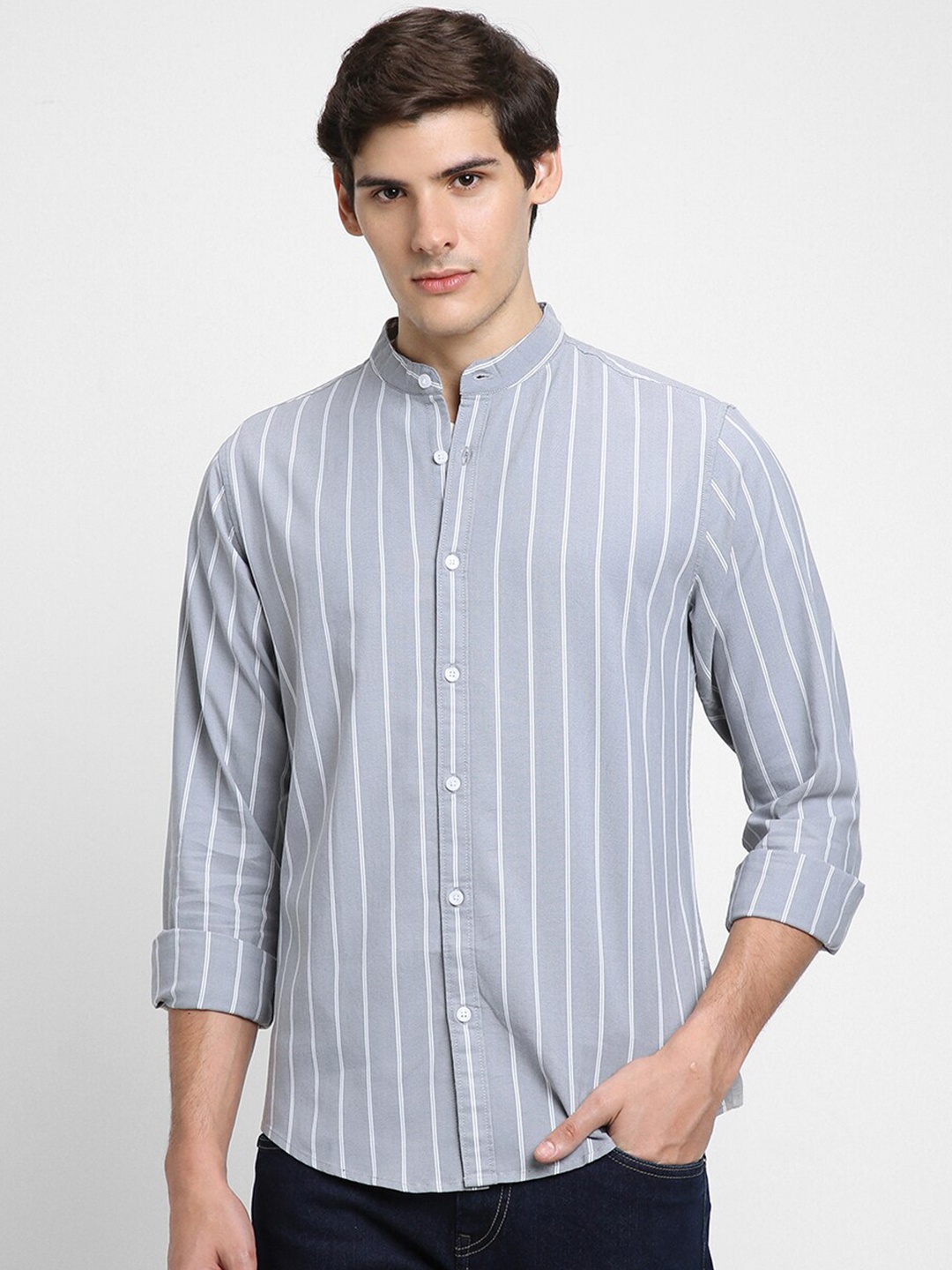 

Dennis Lingo Slim Fit Striped Cotton Casual Shirt, Grey