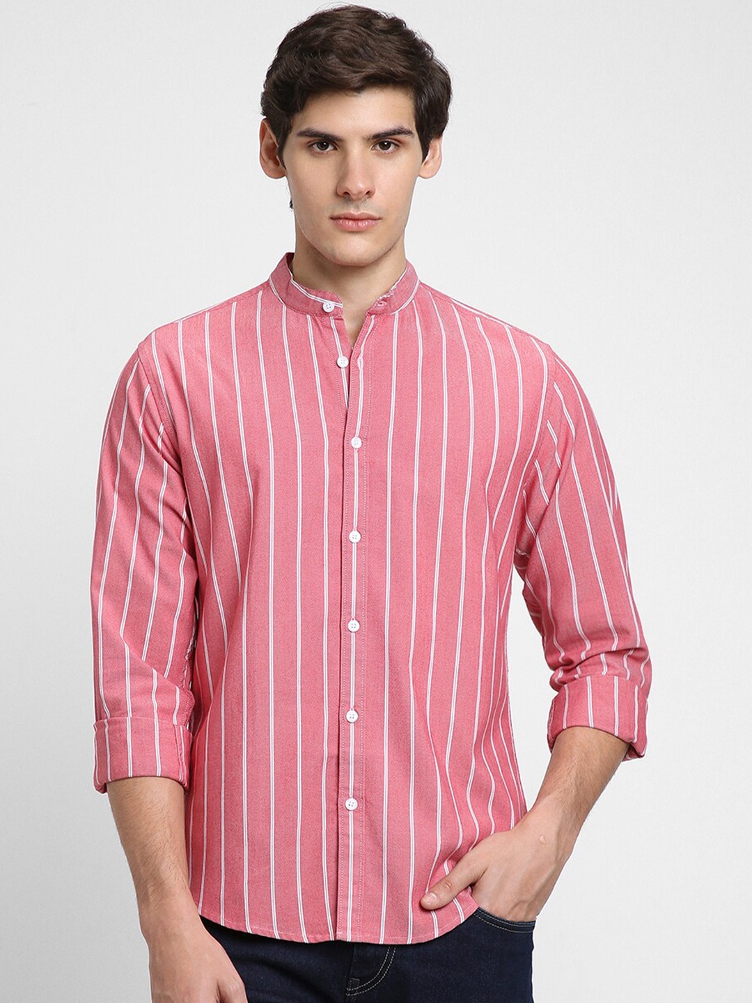 

Dennis Lingo Slim Fit Striped Cotton Casual Shirt, Pink