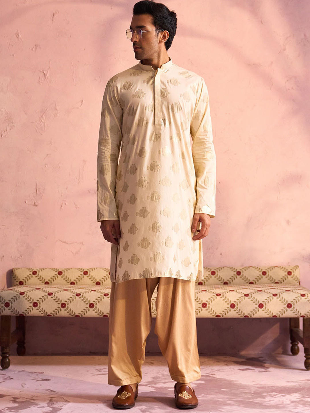 

VASTRAMAY Ethnic Motifs Printed Regular Kurta with Patiala, Beige