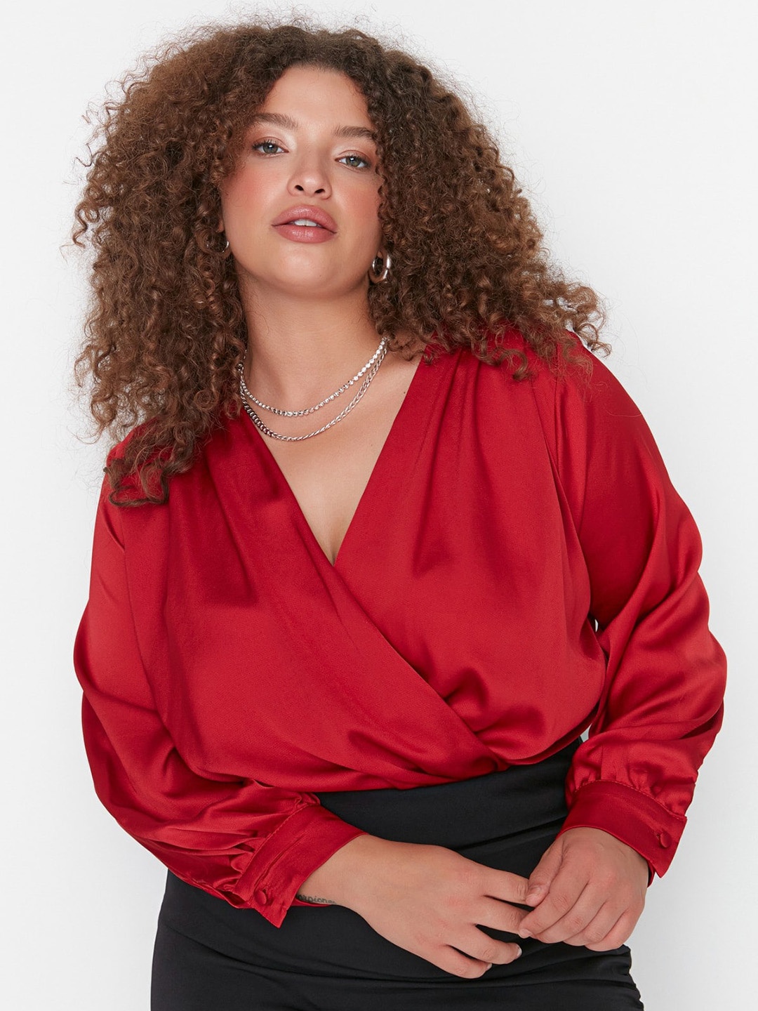 

Trendyol Wrap Style Bodysuit, Red
