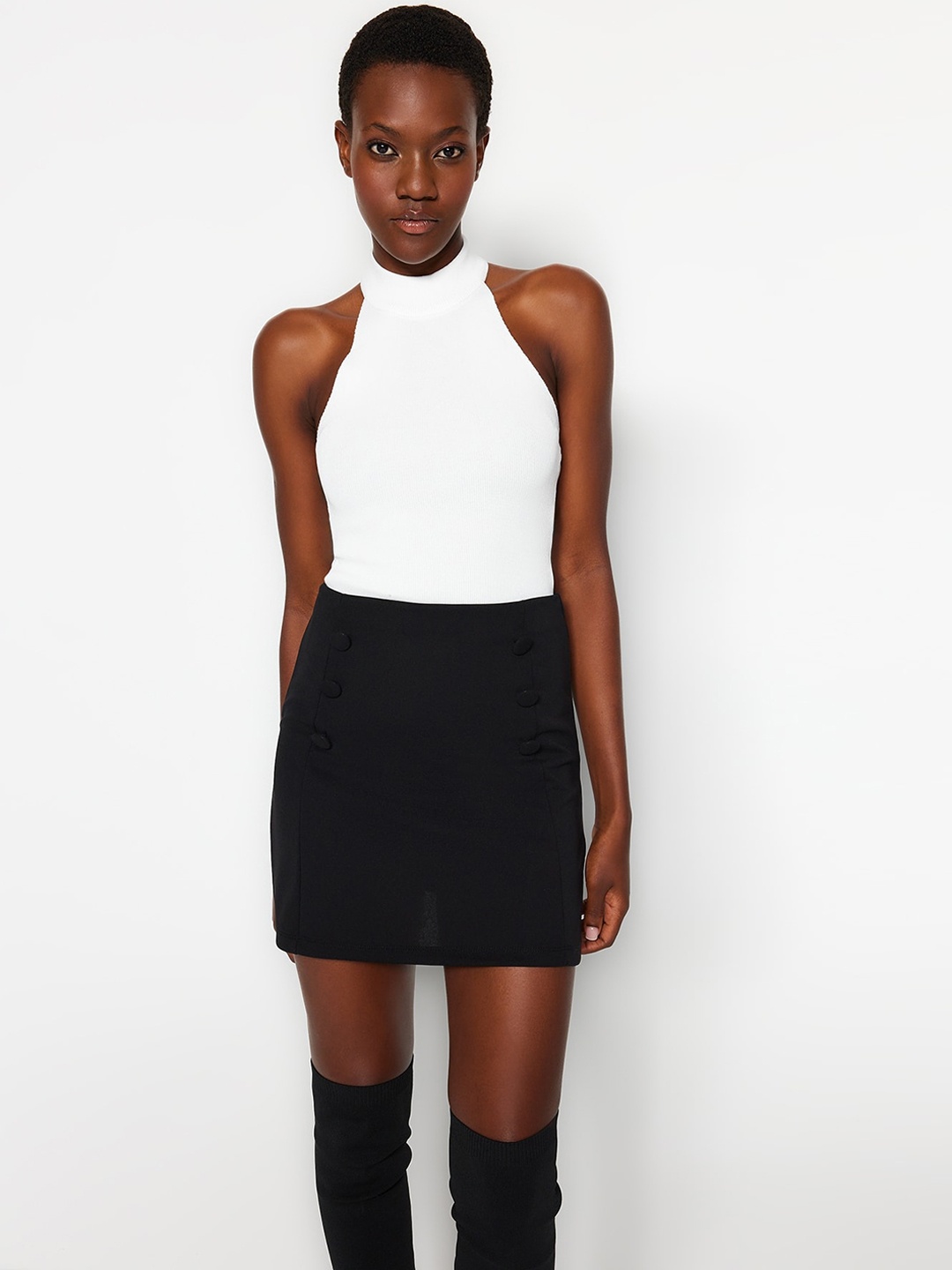 

Trendyol Self Design Halter Neck Sleeveless Bodysuit, White