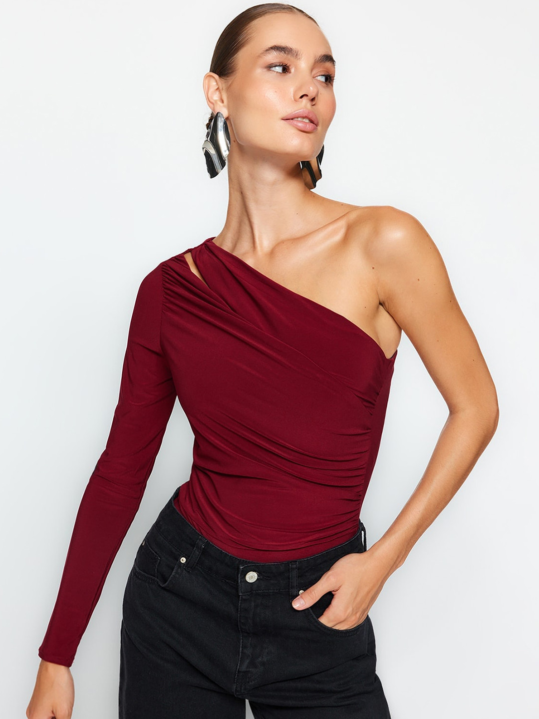 

Trendyol One Shoulder Bodysuit, Burgundy