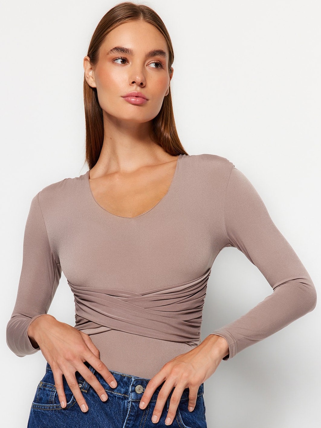 

Trendyol Self-Design Wrap Bodysuit, Beige