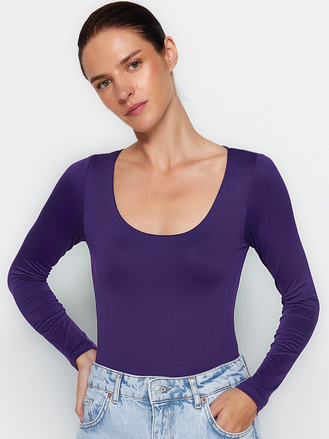 

Trendyol Round Neck Bodysuit, Purple