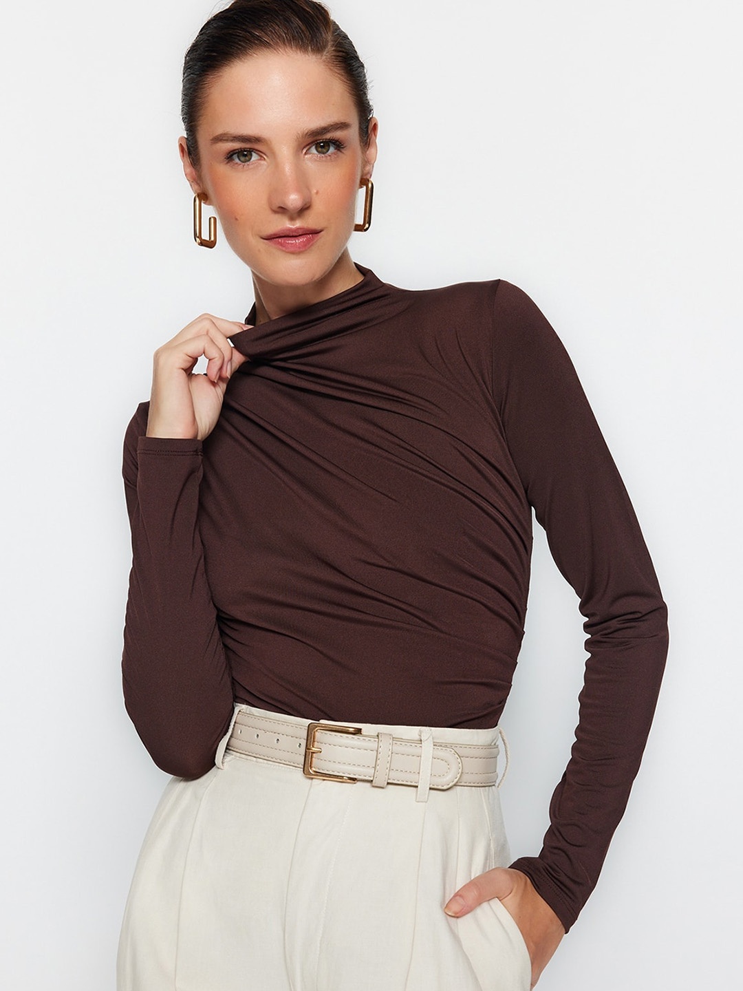 

Trendyol High-Neck Bodysuit, Brown