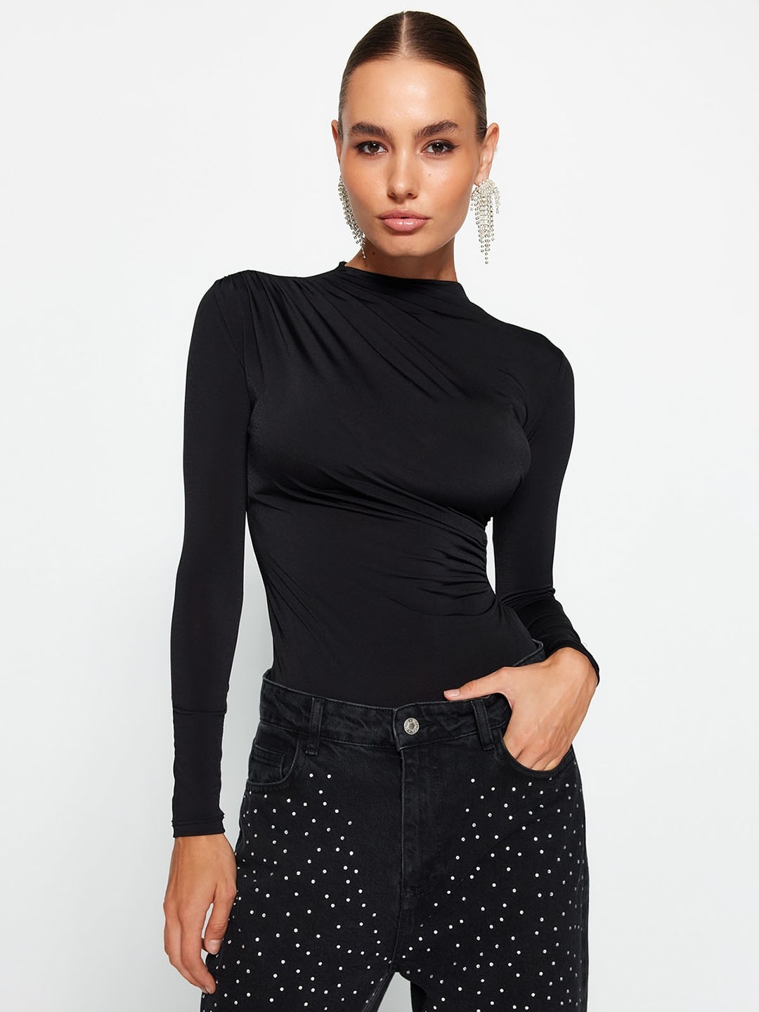 

Trendyol High Neck Long Sleeves Bodysuit, Black