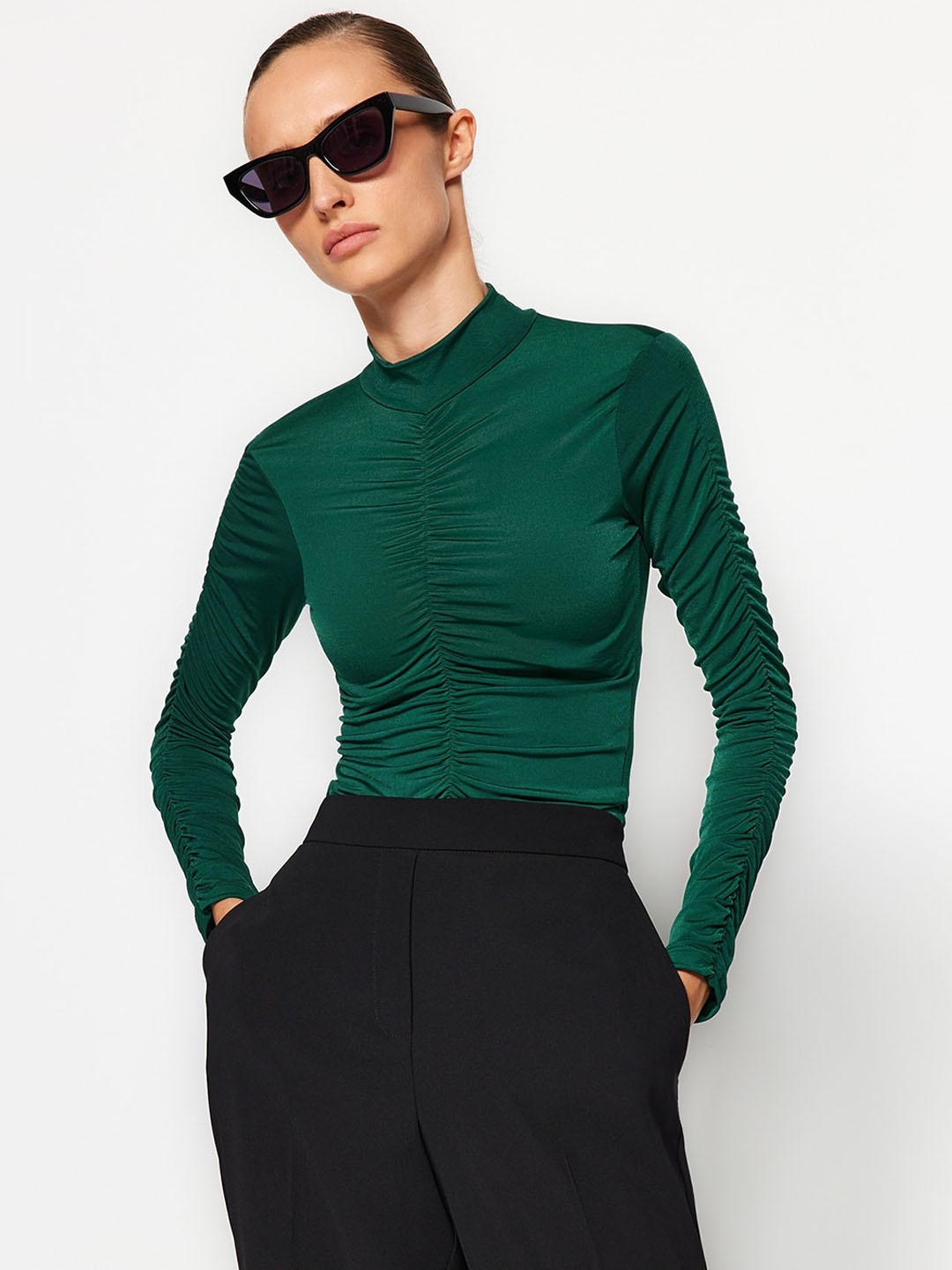 

Trendyol Ruched High Neck Bodysuit, Green