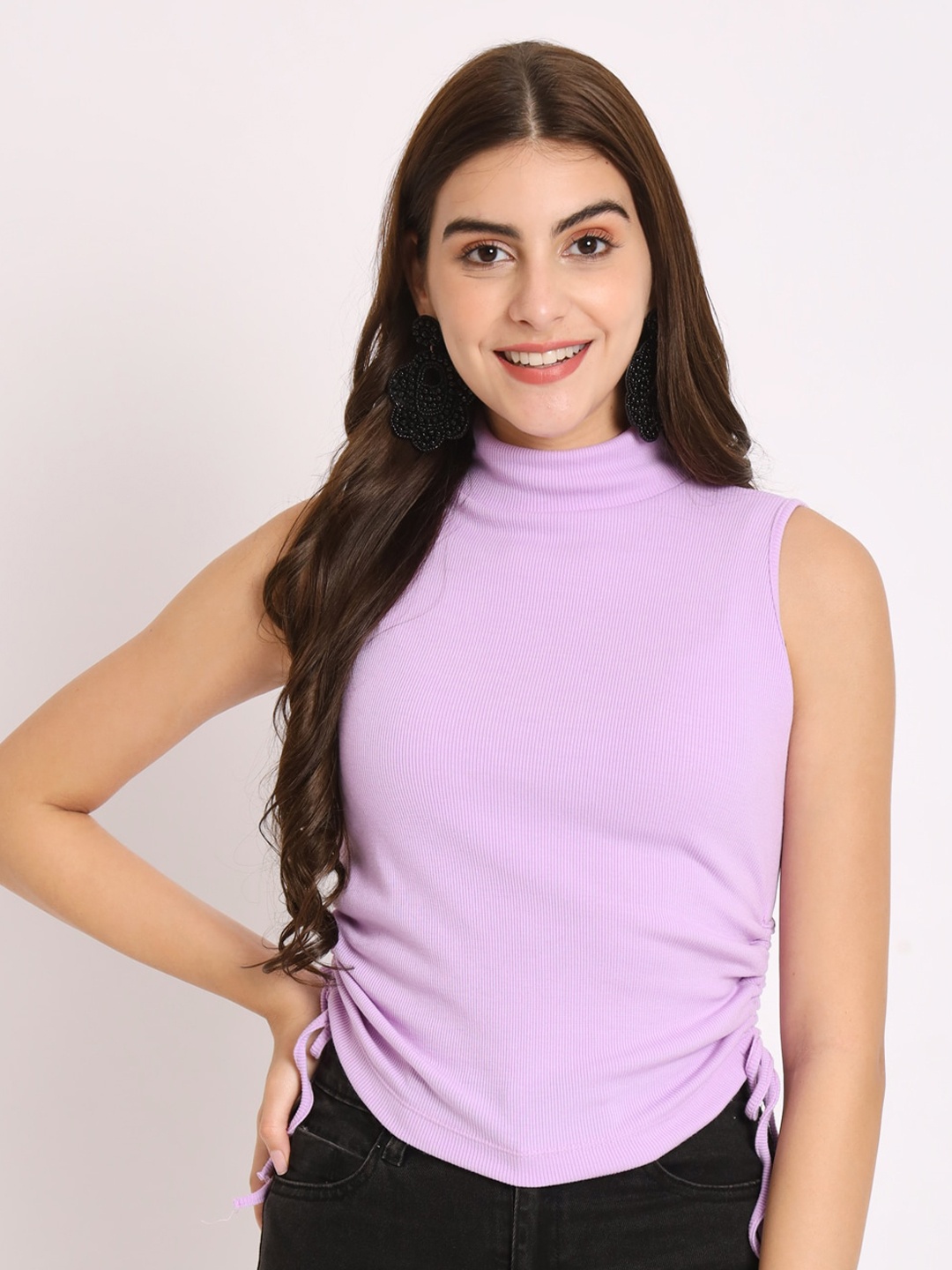

angloindu Cotton High Neck Top, Lavender