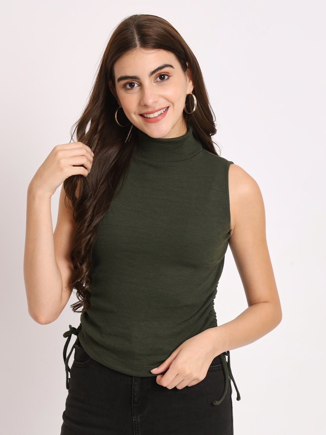 

angloindu High Neck Cotton Top, Olive