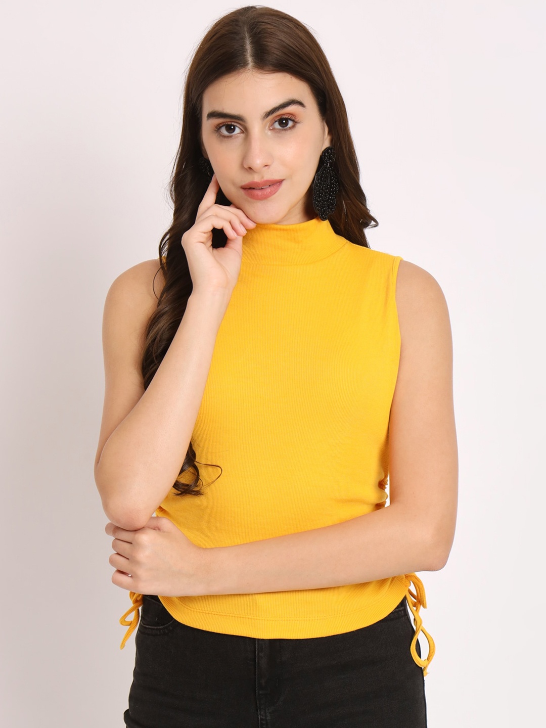 

angloindu High Neck Cotton Top, Yellow