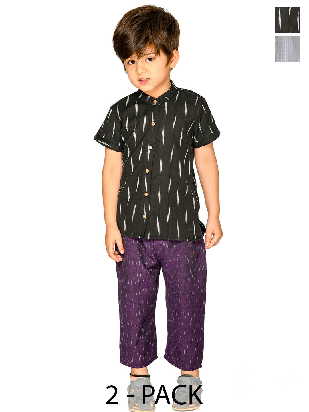 

Tiny Bunnies Boys Pack of 2 Printed Pure Cotton Shirt with Trousers, Black