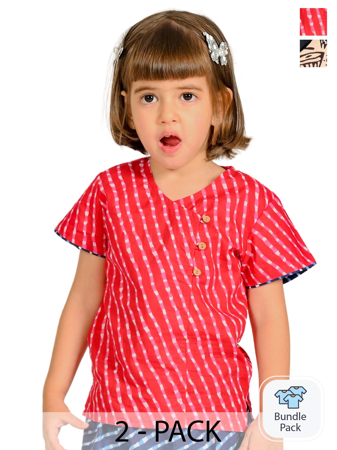

Tiny Bunnies Girls Pack Of 2 Printed Pure Cotton Top With Trousers, Pink