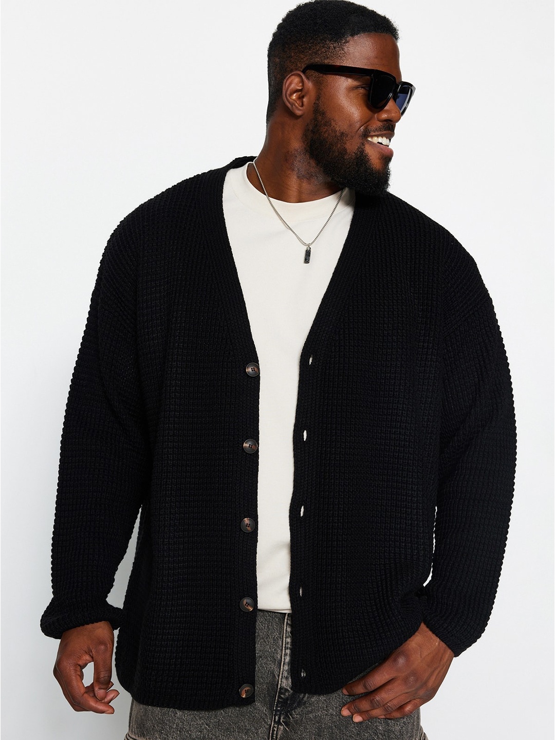 

Trendyol Ribbed Long Sleeves Acrylic Cardigan Sweater, Black