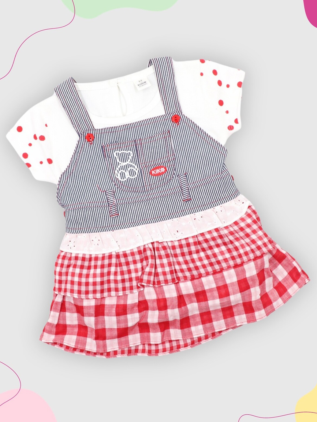 

YOUSTYLO Checked Cotton Pinafore Dress, Red