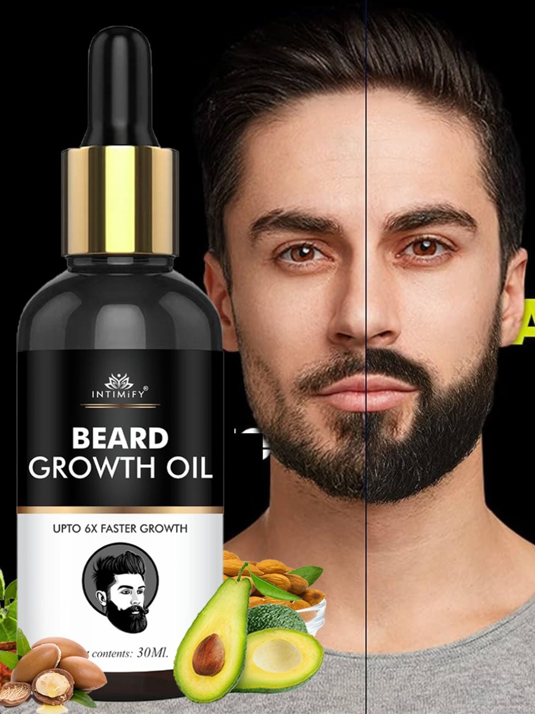 

INTIMIFY Beard Growth Oil with Avocado & Rosemary - 30ml, Black