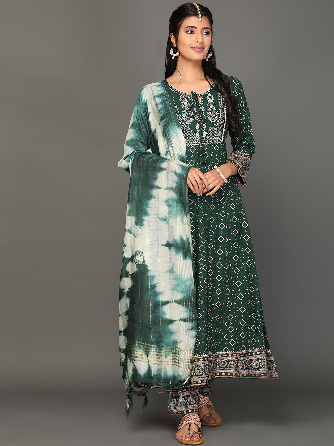 

KALINI Ethnic Motifs Printed Regular Kurta With Trousers & Dupatta, Green