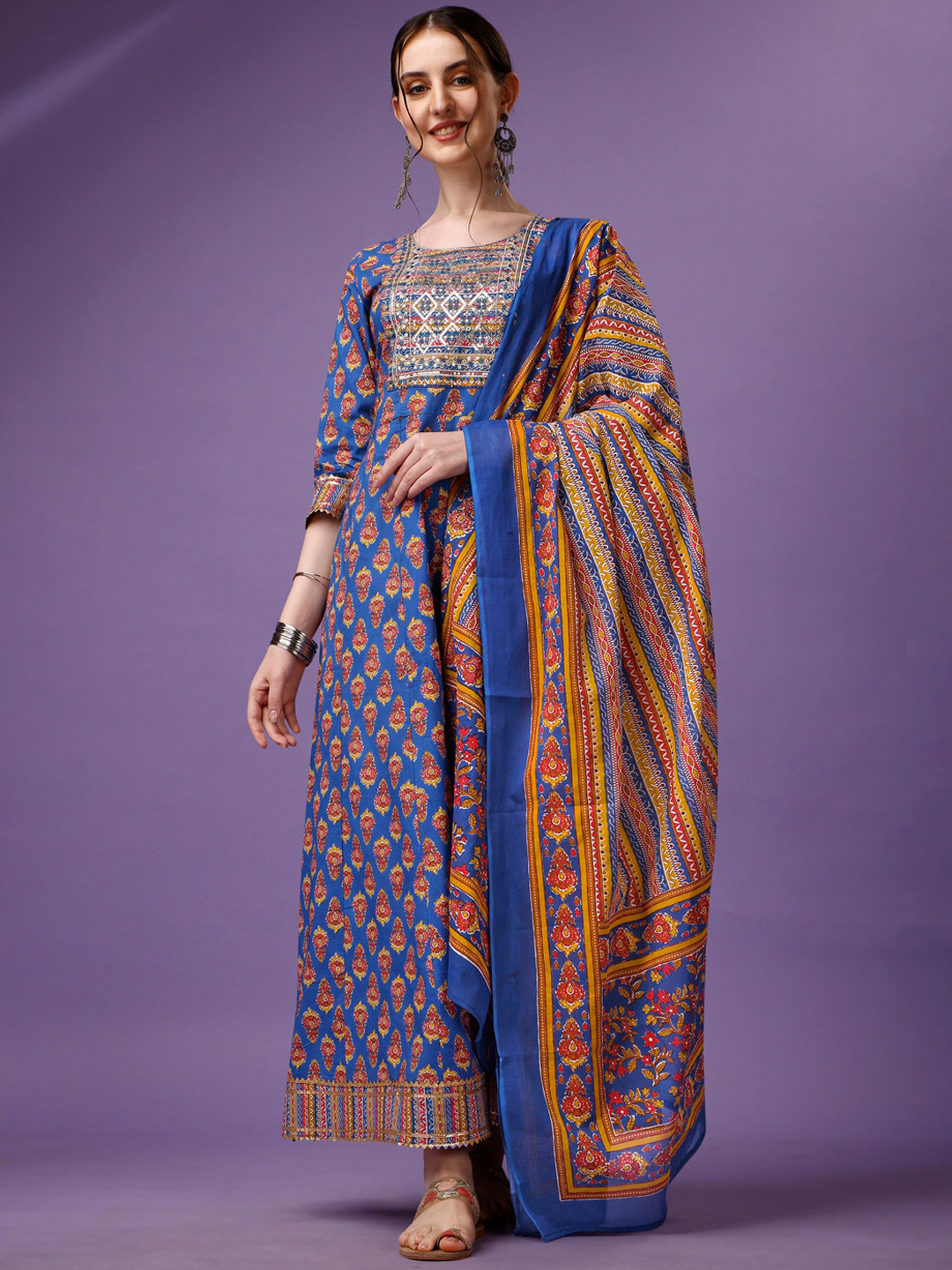 

KALINI Ethnic Motifs Printed Kurta With Trousers & Dupatta, Blue