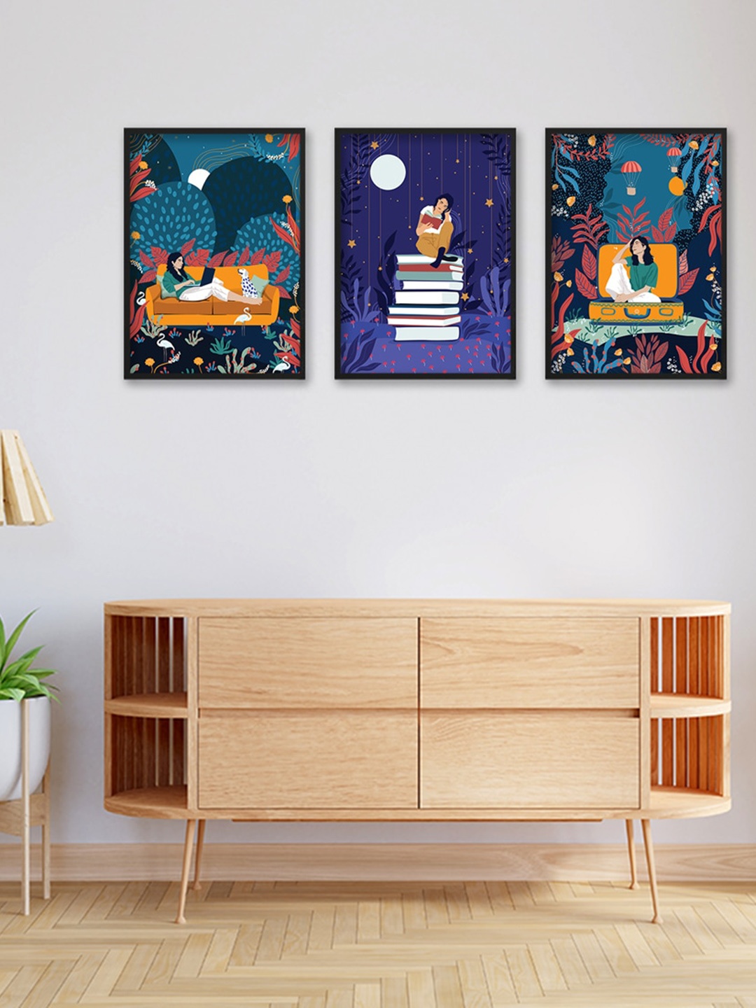 

Happening Hippo Black & Purple 3 Pieces Abstract Painting Wall Art