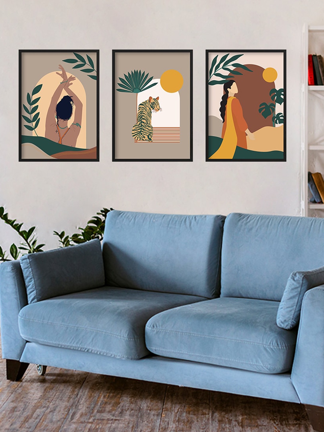 

Happening Hippo Black, Brown and Green 3 Pieces Abstract Printed Wall Arts