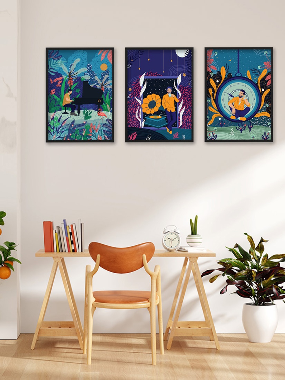 

Happening Hippo Black 3-Pieces Printed Framed Wall Art, Blue