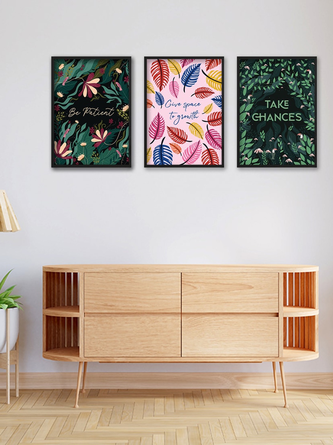 

Happening Hippo Black & Green 3-Pieces Floral Printed Wall Art