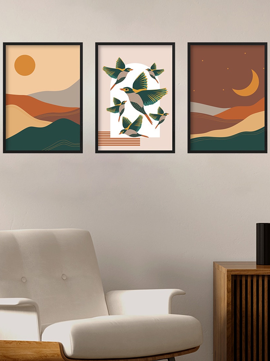 

Happening Hippo Brown & Green 3 Pieces Abstract Painting Framed Wall Arts