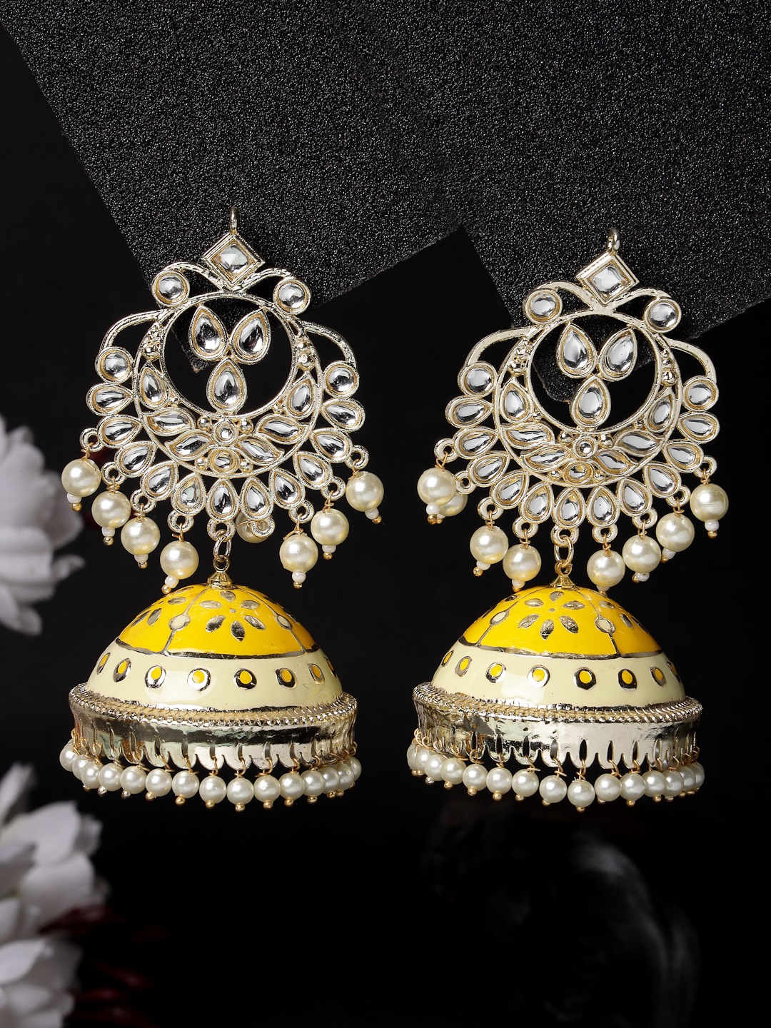 

ADIVA Gold-Plated Kundan-Studded Meenakari Dome Shape Jhumkas