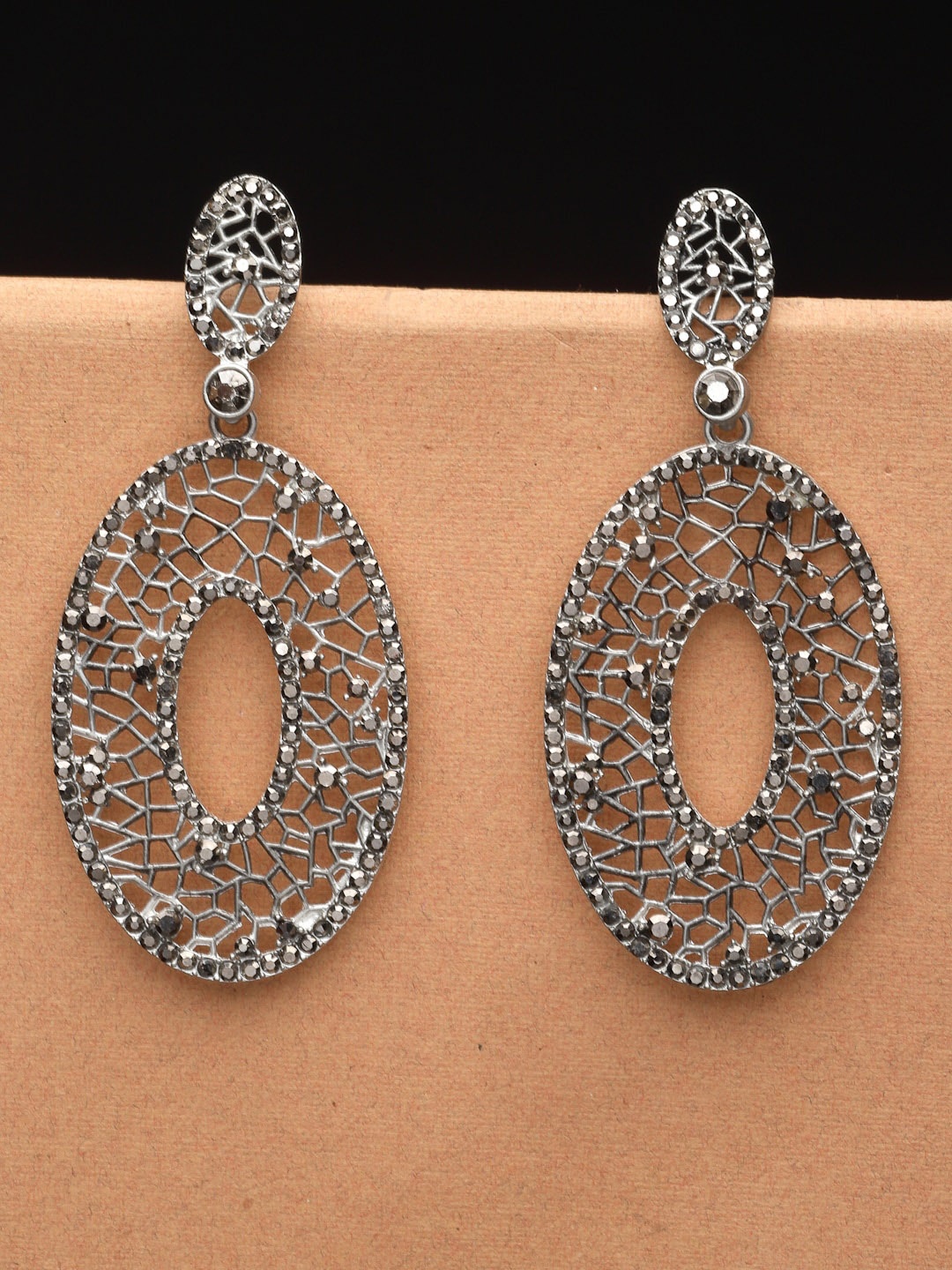 

ADIVA Oxidised Silver-Plated Cubic Zirconia Stone Classic Drop Earrings