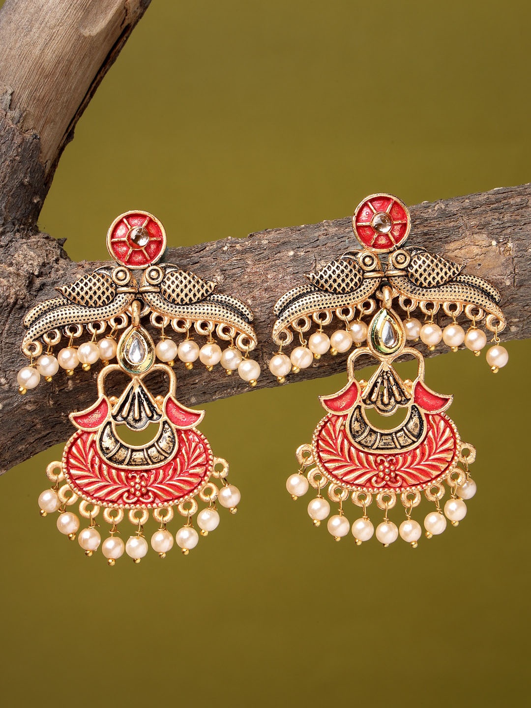 

ADIVA Gold-Plated Peacock Shaped Drop Earrings