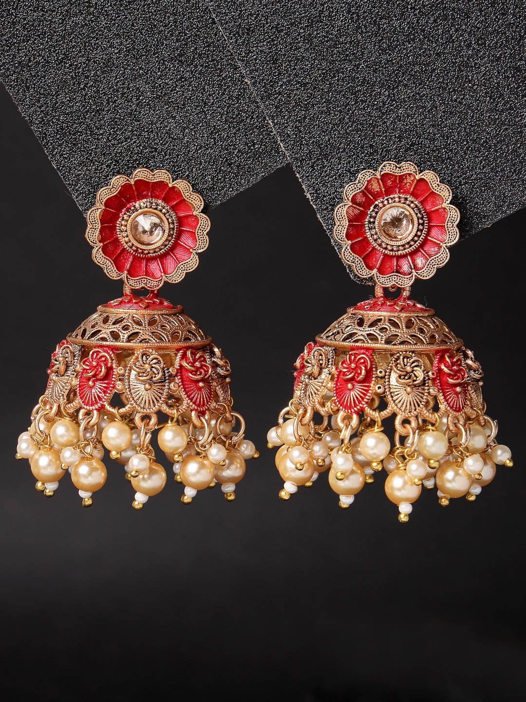 

ADIVA Gold-Plated Pearl Beaded Dome Shaped Jhumkas