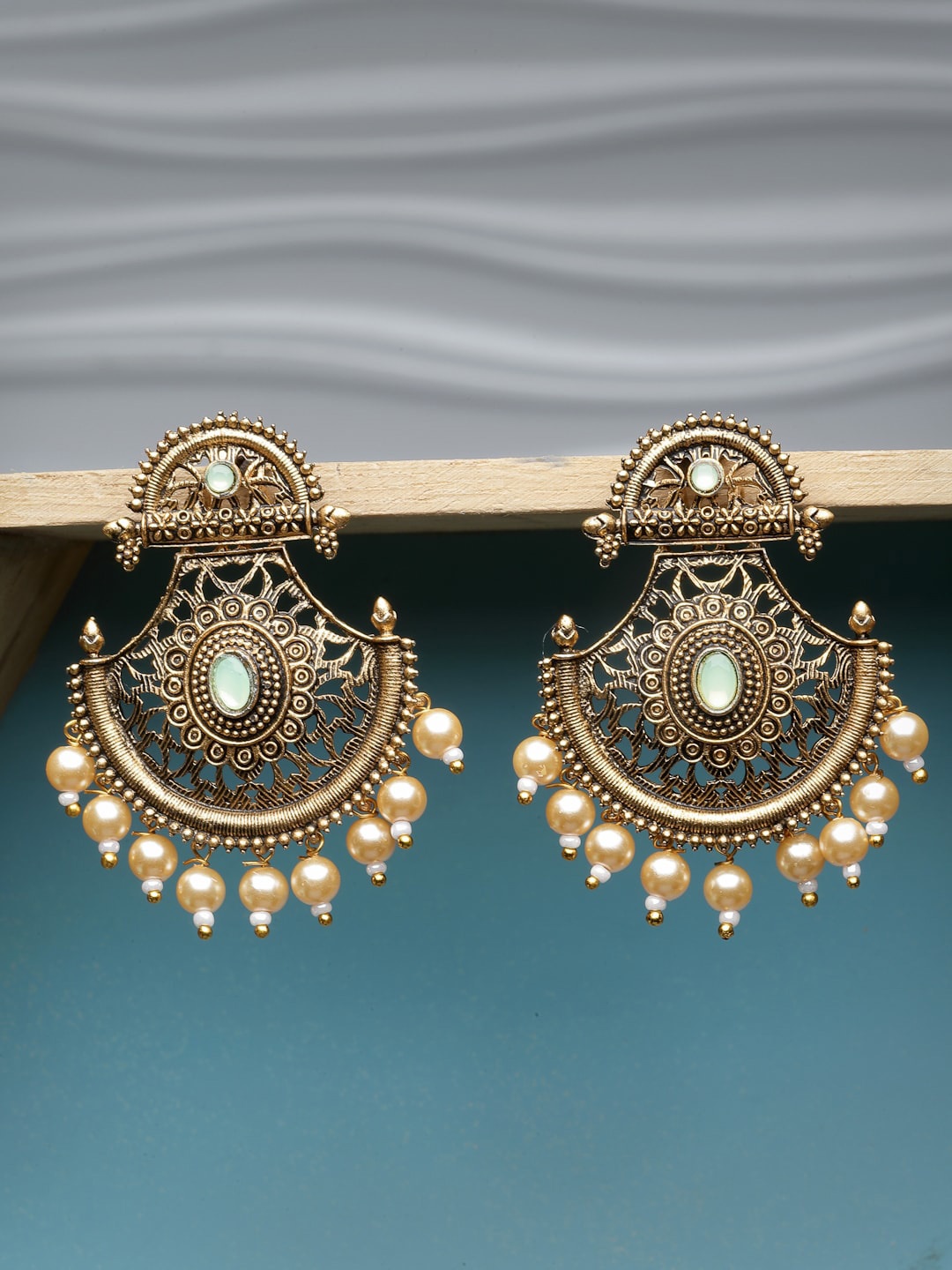 

ADIVA Gold-Plated Contemporary Pearls Chandbalis Earrings