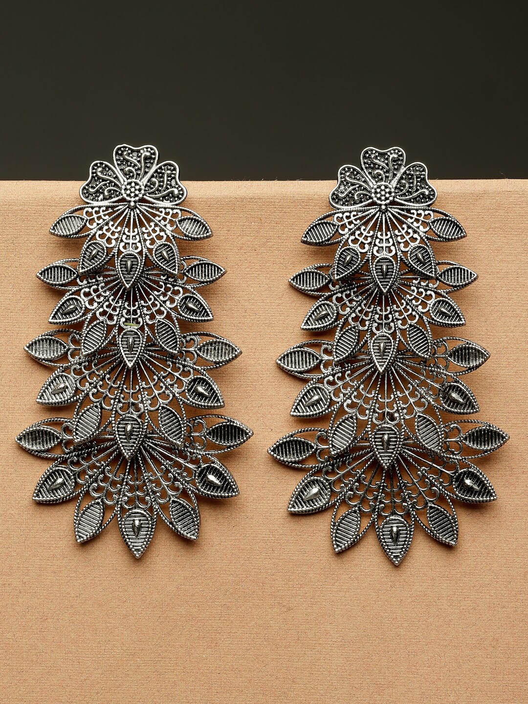 

ADIVA Silver-Plated Contemporary Oxidised Drop Earrings