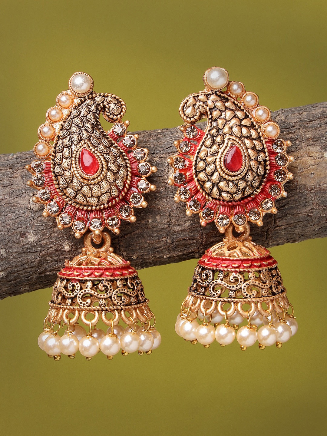 

ADIVA Gold-Plated Paisley Shaped Jhumkas Earrings