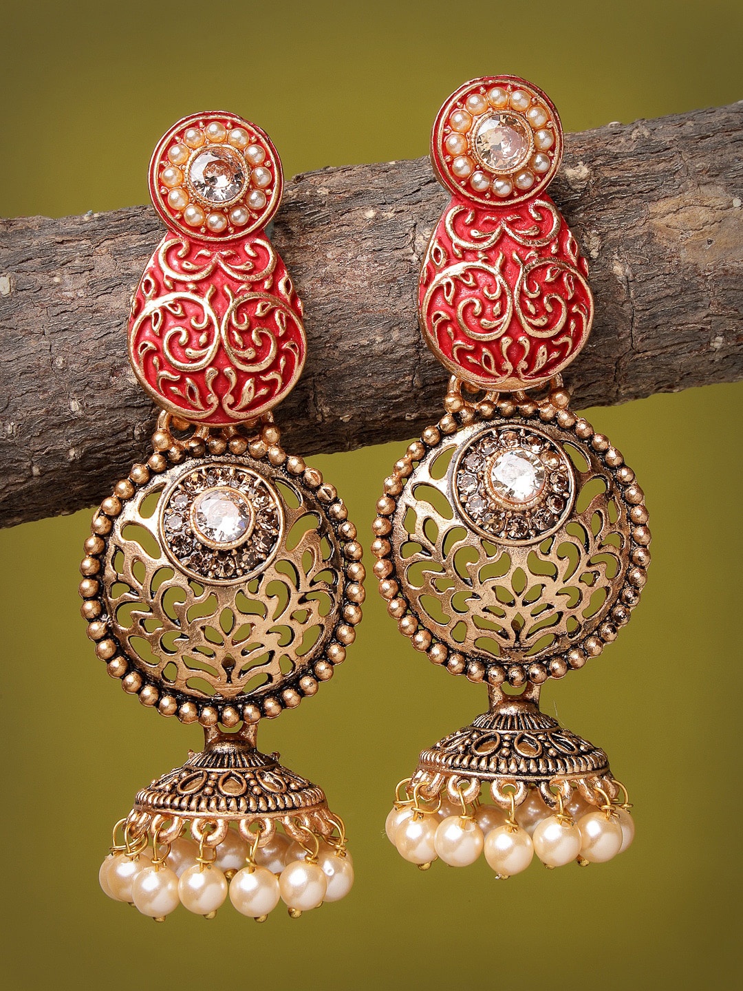 

ADIVA Gold-Plated American Diamond-Studded Classic Jhumkas