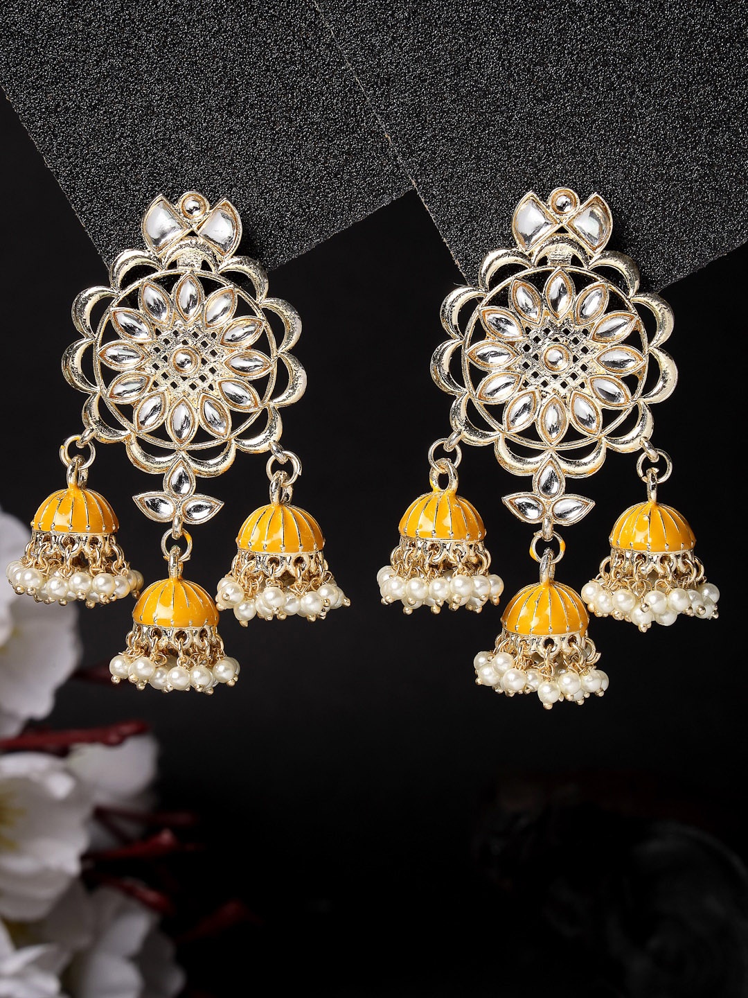 

ADIVA Gold-Plated Kundan-Studded Dome Shaped Jhumkas