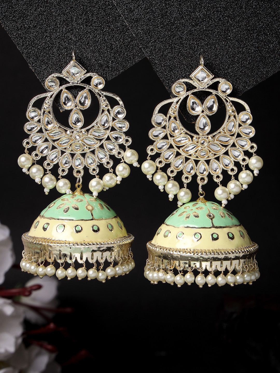 

ADIVA Gold-Plated Meenakari Enamelled Dome Shaped Jhumka