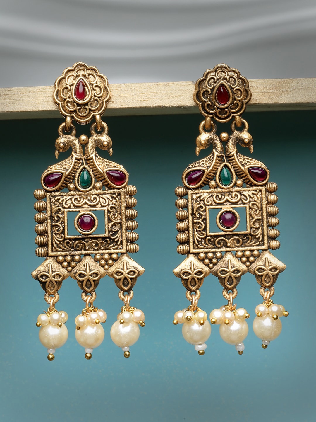 

ADIVA Gold-Plated Peacock Shaped Drop Earrings