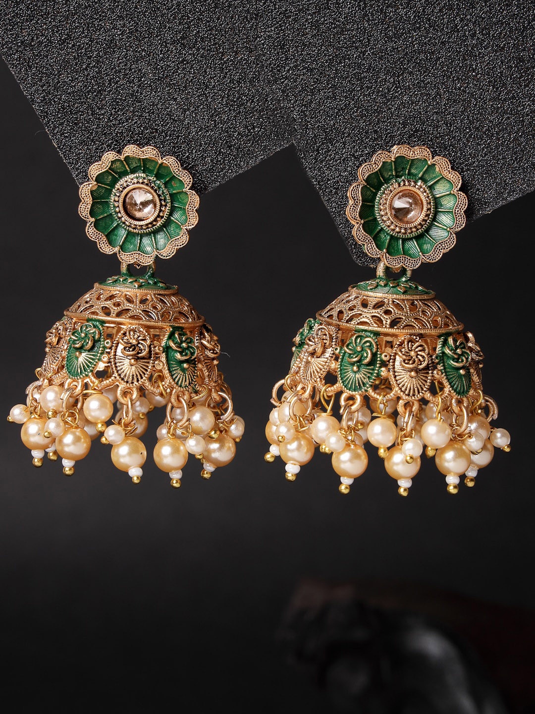 

ADIVA Gold-Plated Floral Jhumkas