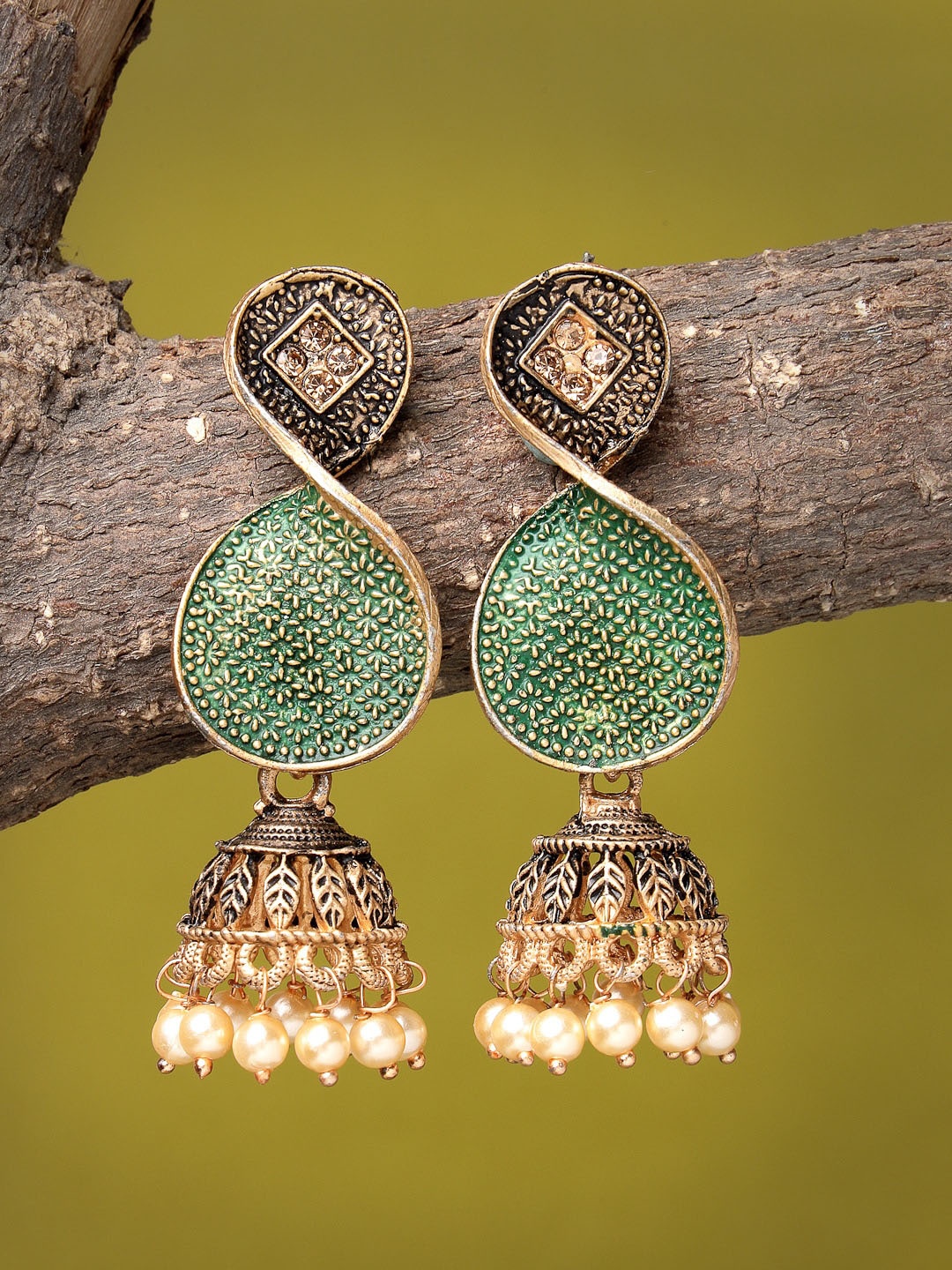 

ADIVA Gold-Plated Contemporary Beaded Jhumkas