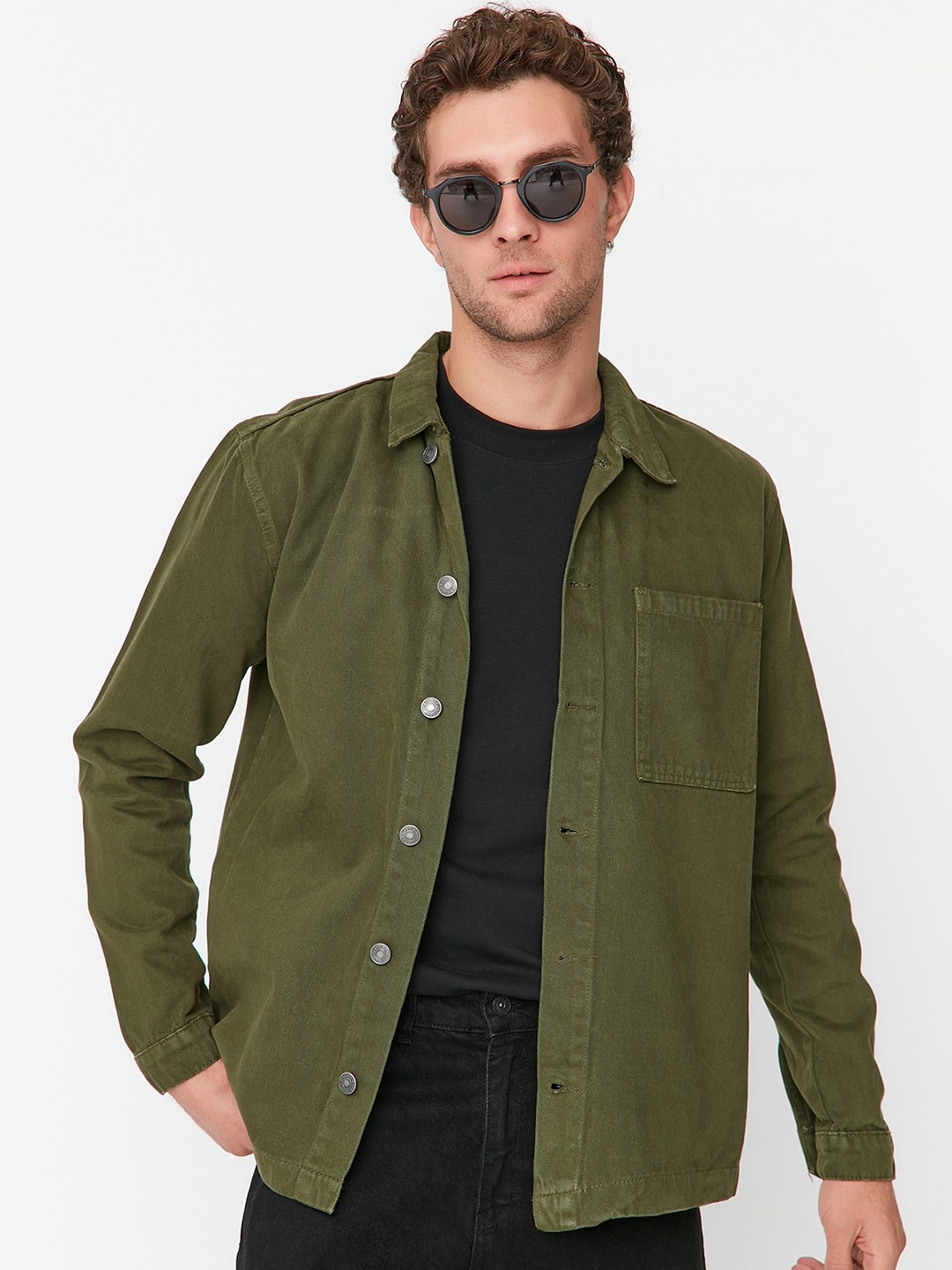 

Trendyol Spread Collar Pure Cotton Tailored Jacket, Olive